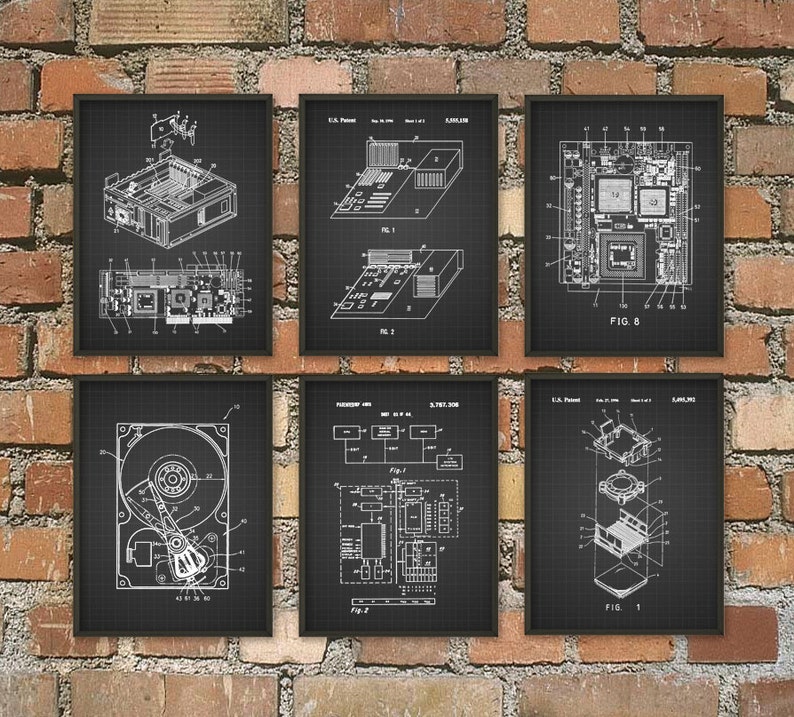 Computer Patent Wall Art Poster Set of 6 Computer Room Home Decor IT Student Gift Idea Hard Drive Motherboard CPU Geek Art Print image 3