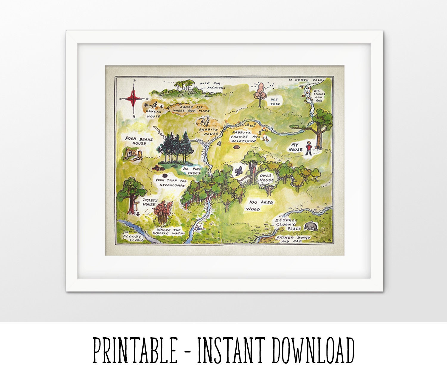 PRINTABLE Hundred Acre Wood Map Print Classic Winnie The Pooh | Etsy