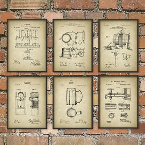 Beer Brewing Patent Prints Set of 6 - Beer Poster - Beer Art - Beer Wall Art - Beer Patent Print - Beer Brewing Posters