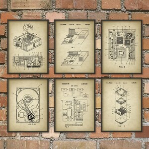 Computer Patent Wall Art Poster Set of 6 Computer Room Home Decor IT Student Gift Idea Hard Drive Motherboard CPU Geek Art Print image 4