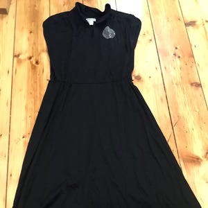 Vintage 70s Black Oriental Design Dress Mandarin Collar Sz S