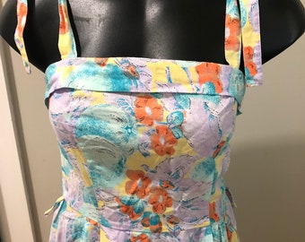 Vintage 80s Pastel Floral Cotton Sun Day Dress Sz XS S Aus 6 8 US 4 6