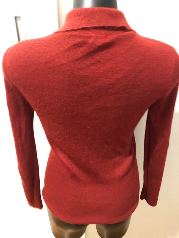 Vintage 70s Rust Red Orange Sweater Knit Top Sz S… - image 3