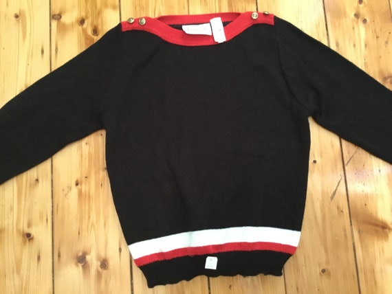 Vintage 80s JANTZEN Sweater Black Red & White Stri