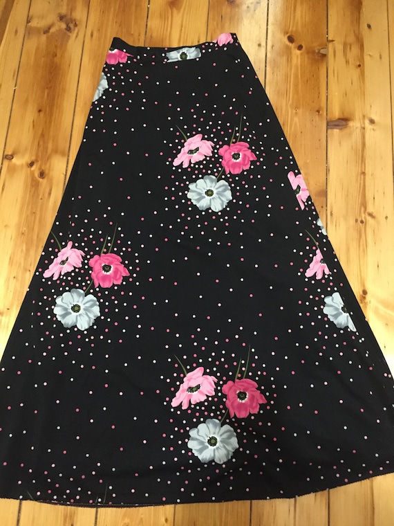 スカート 70s black flower printed long skirt Vintage 70s Black Floral Maxi Skirt Sz S - Etsy