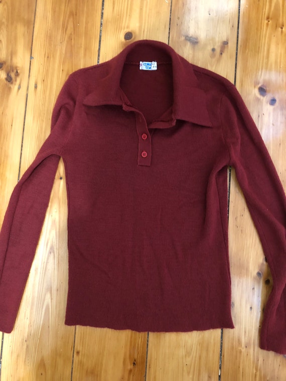 Vintage 70s Rust Red Orange Sweater Knit Top Sz S… - image 7