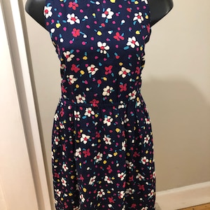 Vintage 70s 80s Blue Floral Cotton Talbots Petite Sun Day Dress Sz S M