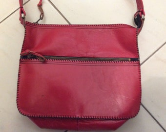 Vintage Leather Red Orange Hand Shoulder Bag