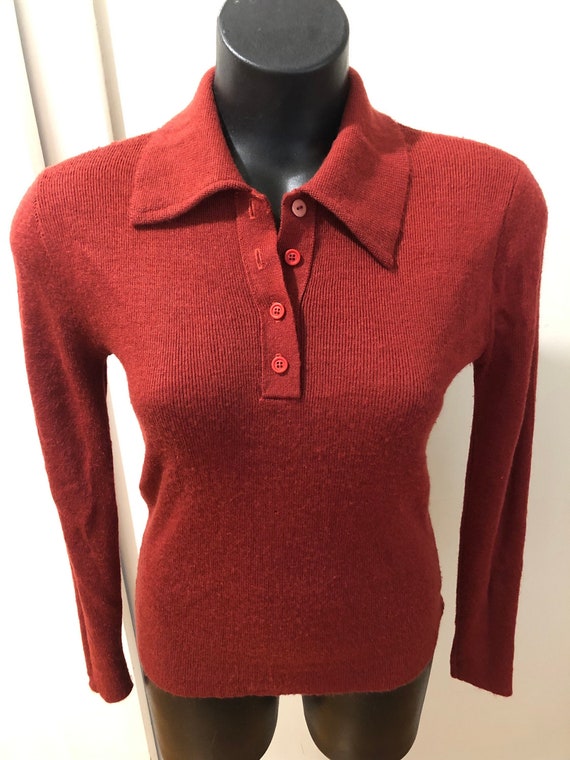 Vintage 70s Rust Red Orange Sweater Knit Top Sz S… - image 1