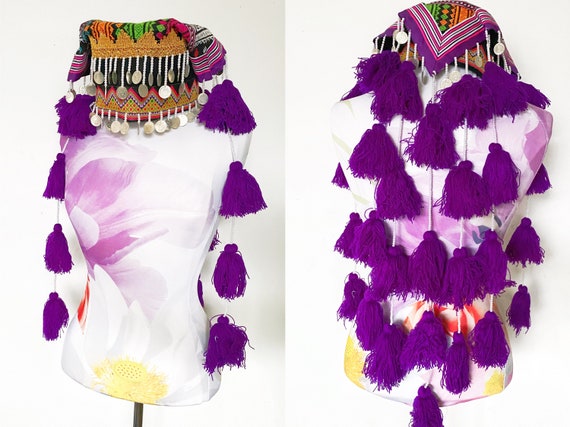 Royal Purple Hmong Tassel Hat With 