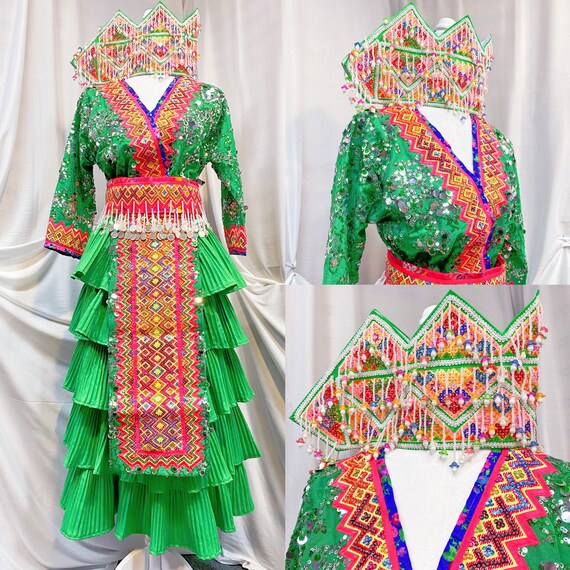 Green Mermaid Hmong Outfit Size 42 shirt Sash Apron Etsy