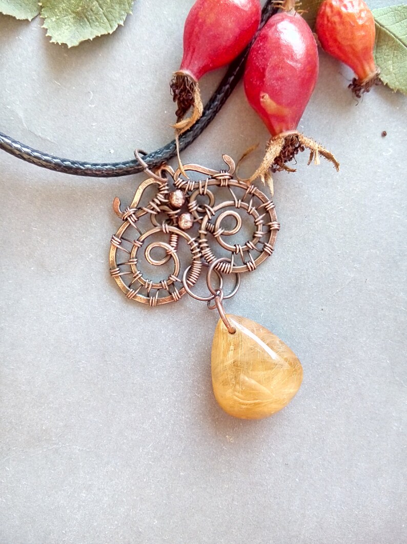 Rutilated quartz pendant Wire wrapped jewelleryYellow gemstone Etsy