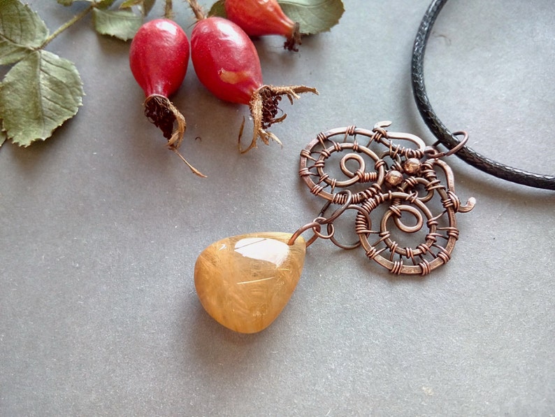 Rutilated quartz pendant Wire wrapped jewelleryYellow gemstone Etsy