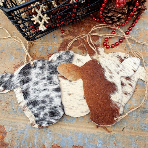 Cowhide Western Leather Christmas Ornaments Etsy