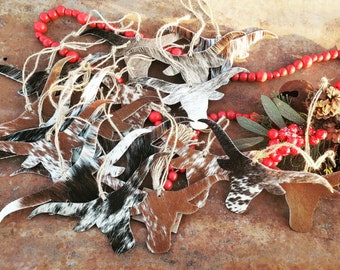 Handmade Cowhide Longhorn Christmas Ornament, Western Decor