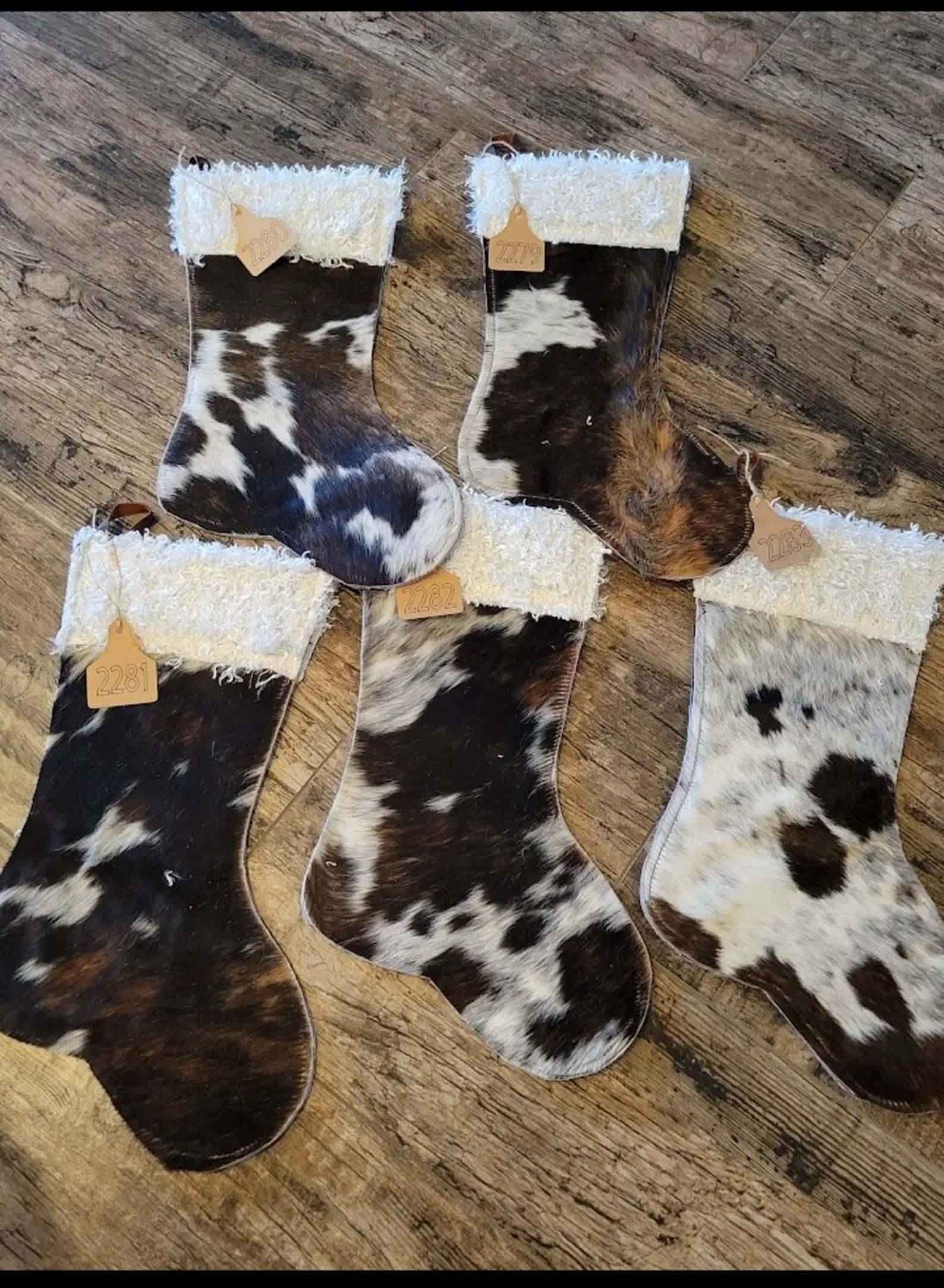 Cowhide Christmas Stockings Leather Christmas Stockings Etsy