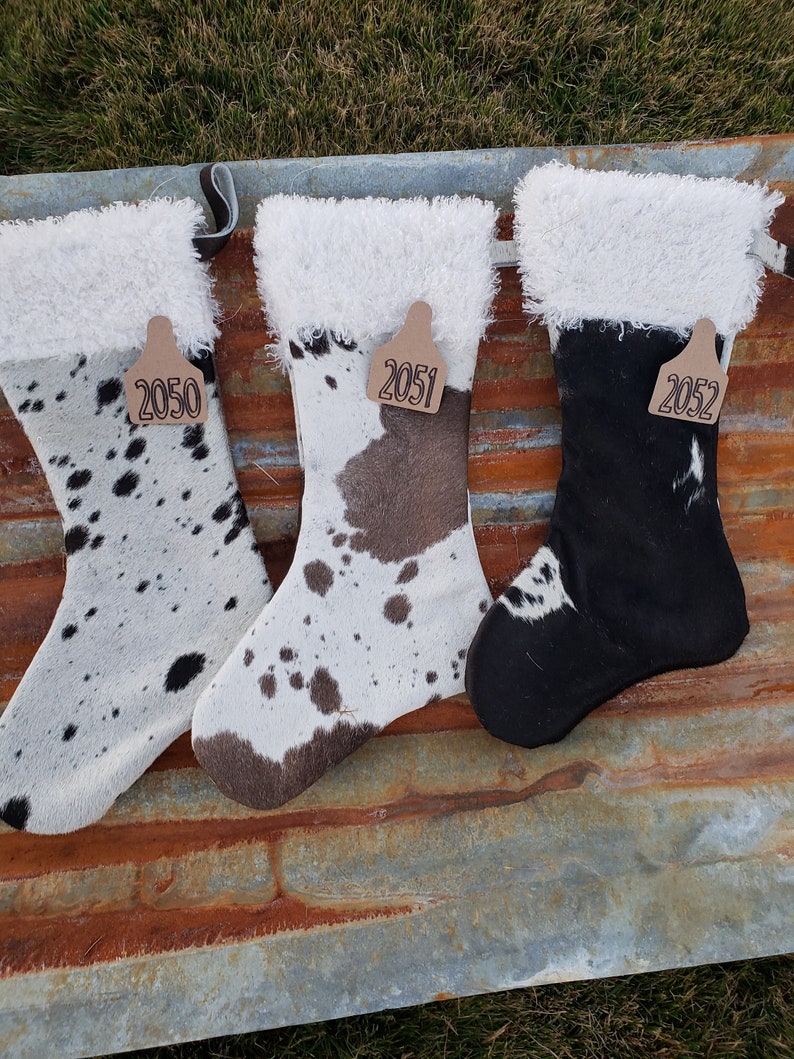 Cowhide Christmas Stockings Leather Christmas Stockings Etsy
