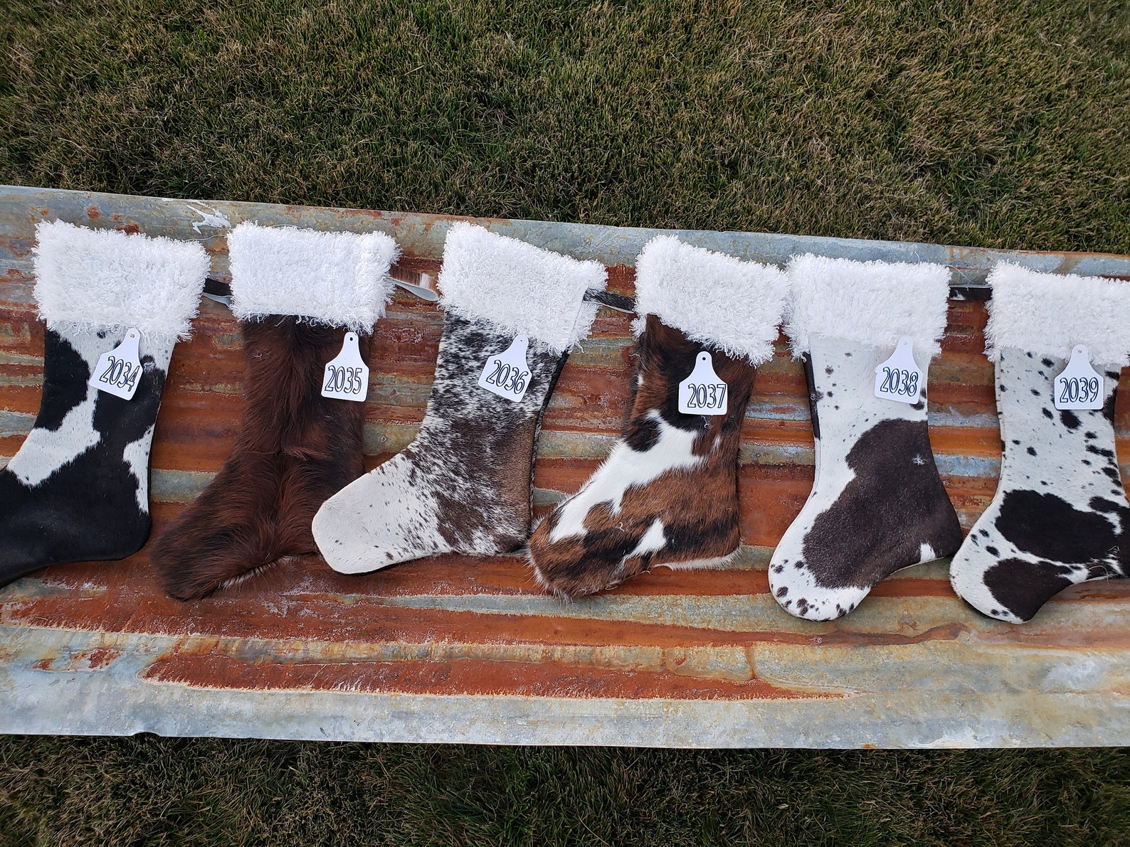 Cowhide Christmas Stockings Leather Christmas Stockings Etsy