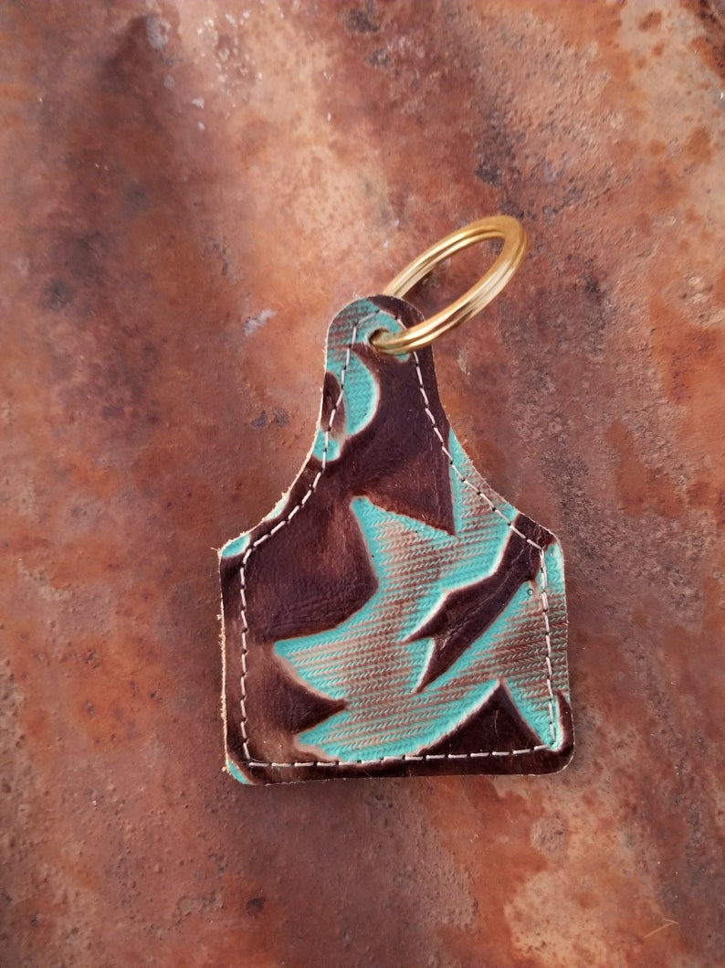 Leather Cowhide Keychain Eartag Keychains Western Keychains Etsy