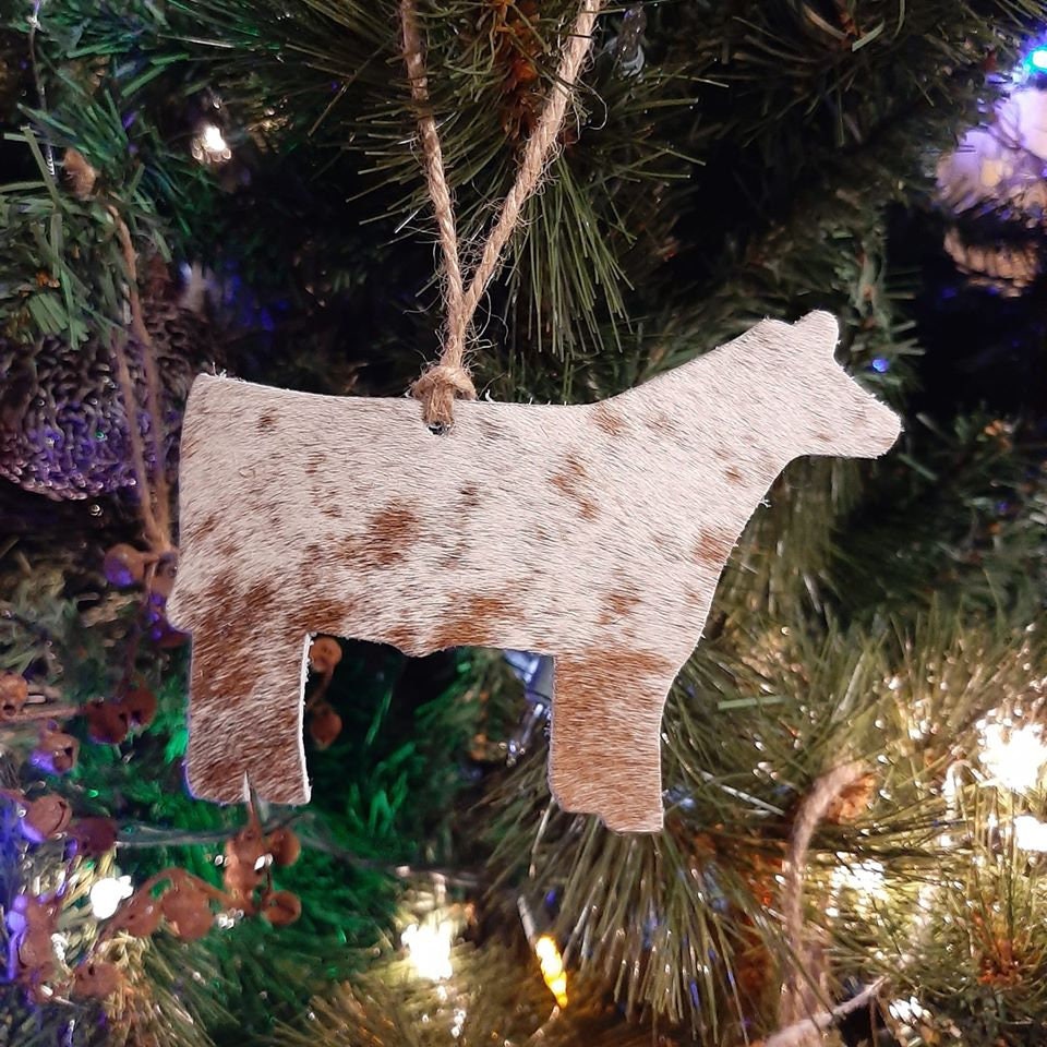 Cow Christmas Ornament Cowhide Western Leather Christmas Ornaments Western Cowhide Ornament