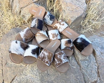 Sandalias de piel de vaca, sandalias de piel de vaca de verano, zapatos estilo western