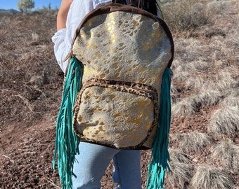 Handmade Cowhide Fringe Backpack, Western Leather Diaper Bag