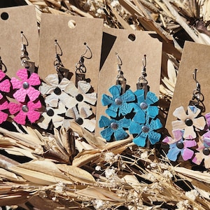 Leather flower earrings western leather earrings dangle leather earrings