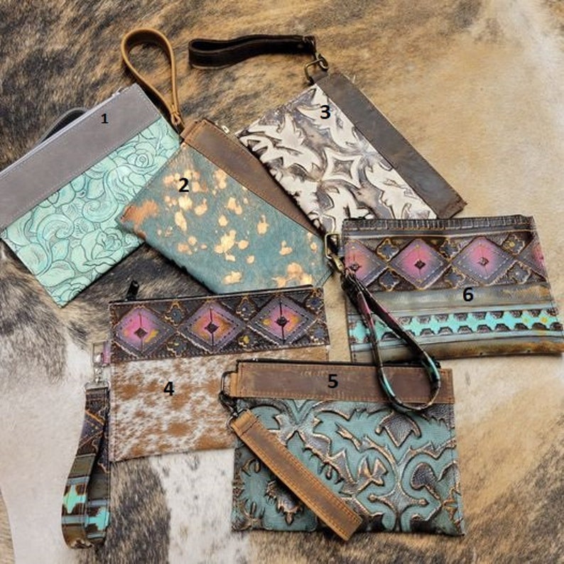 Cowhide Wristlet Western Wristlet Cowhide Wallet Western Etsy