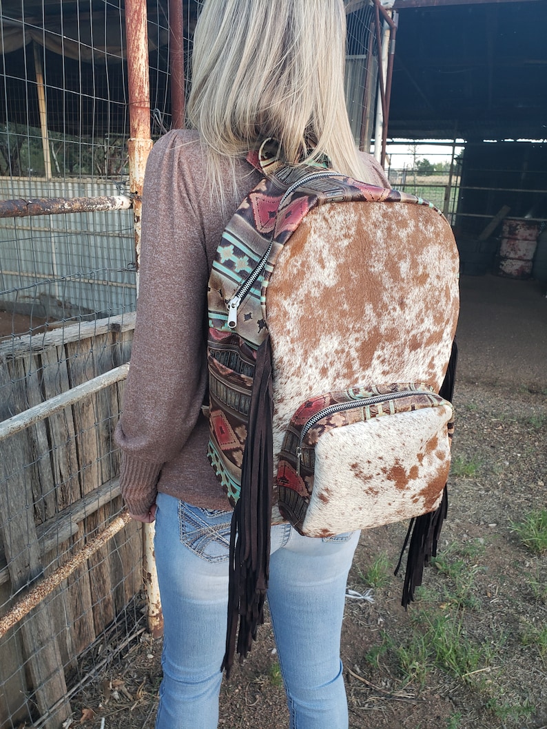 cowhide backpack with fringe