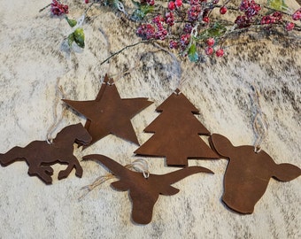 10 Cowhide Christmas Ornaments **Ready to Ship** Leather Christmas Ornaments Western Christmas Ornaments Set of Christmas Ornaments