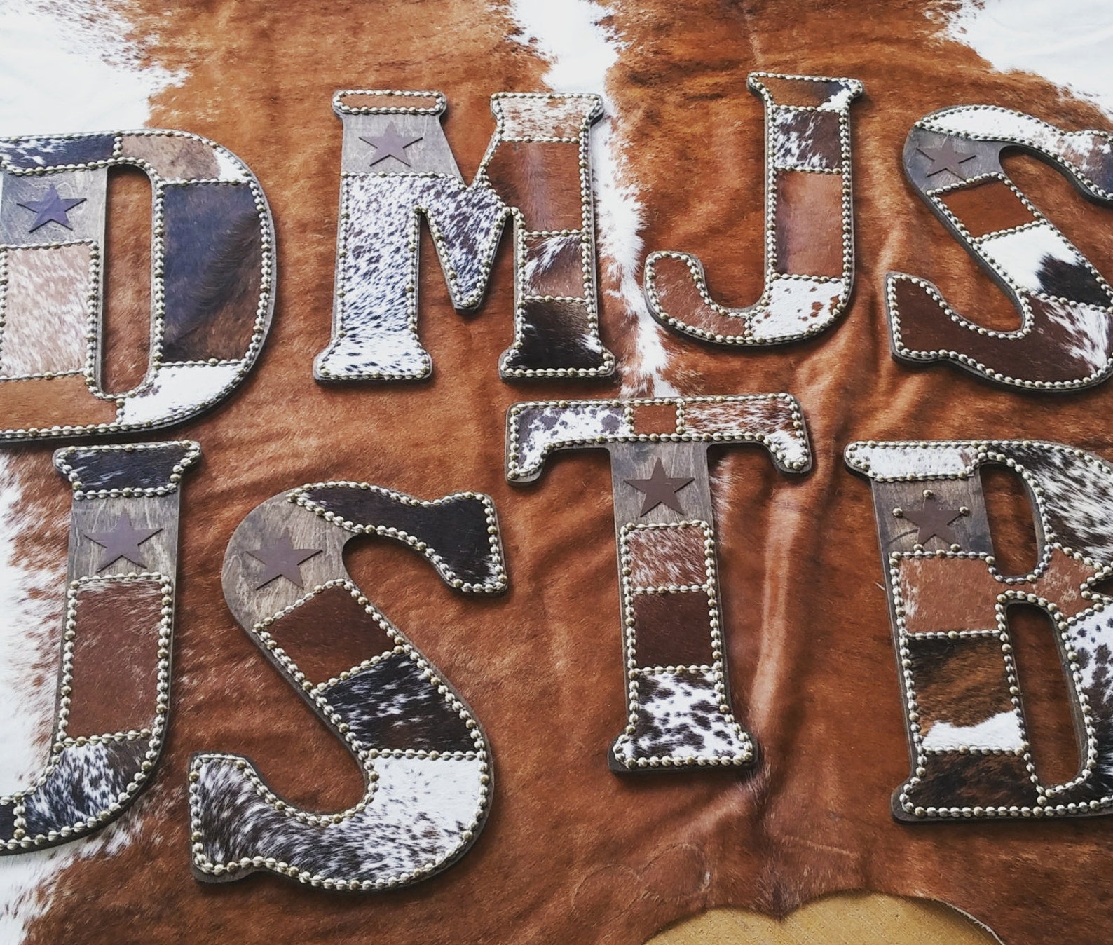Custom Wooden Cowhide Letter Large Size Etsy