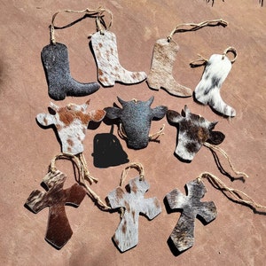 10 Cowhide Christmas Ornaments **Ready to Ship**