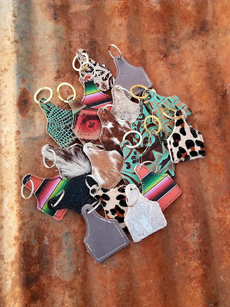 Leather Cowhide Keychain Eartag Keychains Western Keychains Etsy