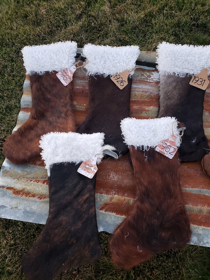Cowhide Christmas Stockings Leather Christmas Stockings Etsy