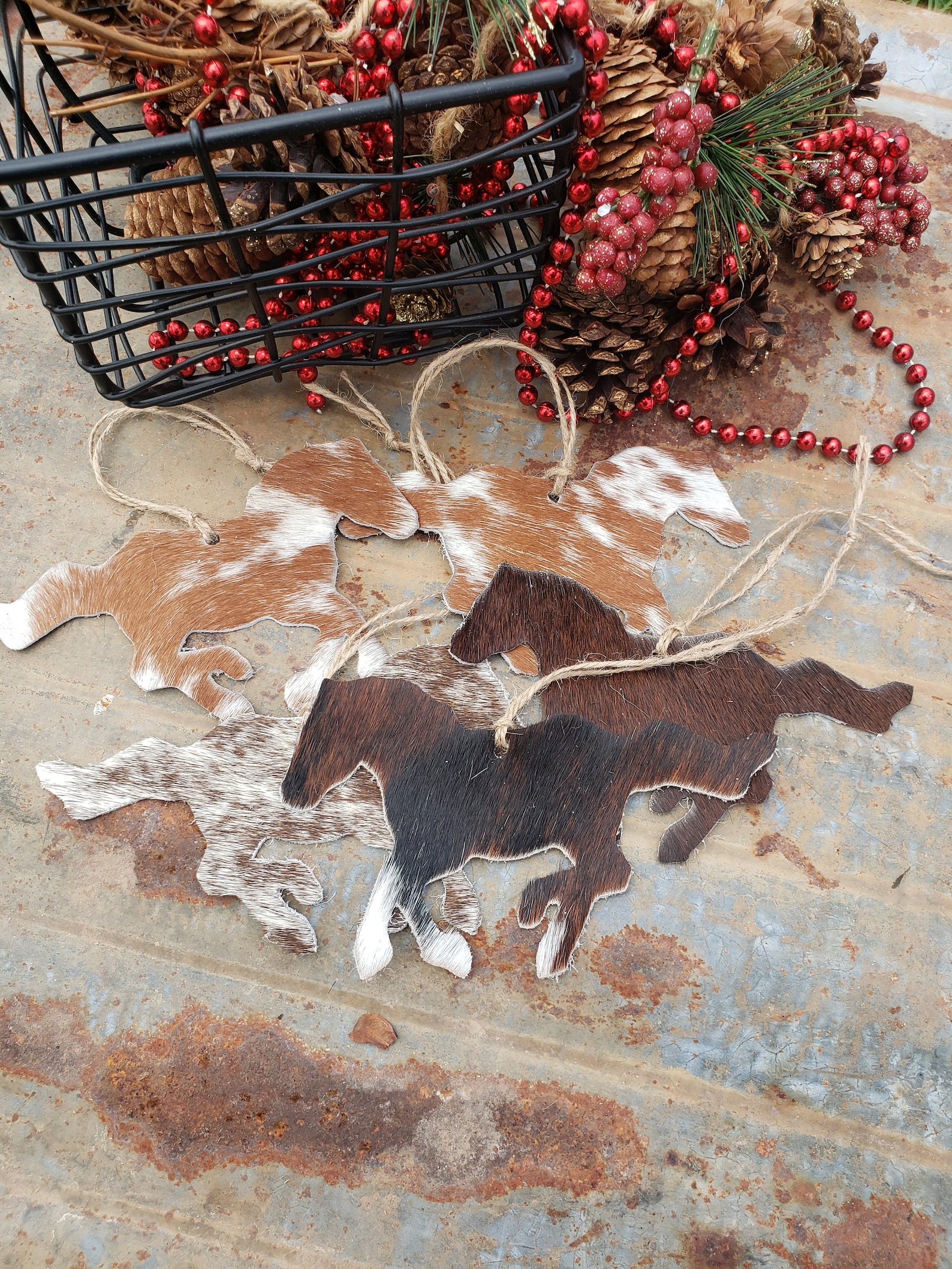 Horse Cowhide Western Leather Christmas Ornaments Leather Etsy
