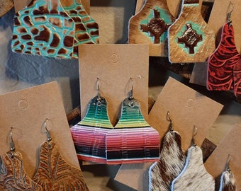 Cowhide Ear Tag Earrings, Western Style Leather Earrings