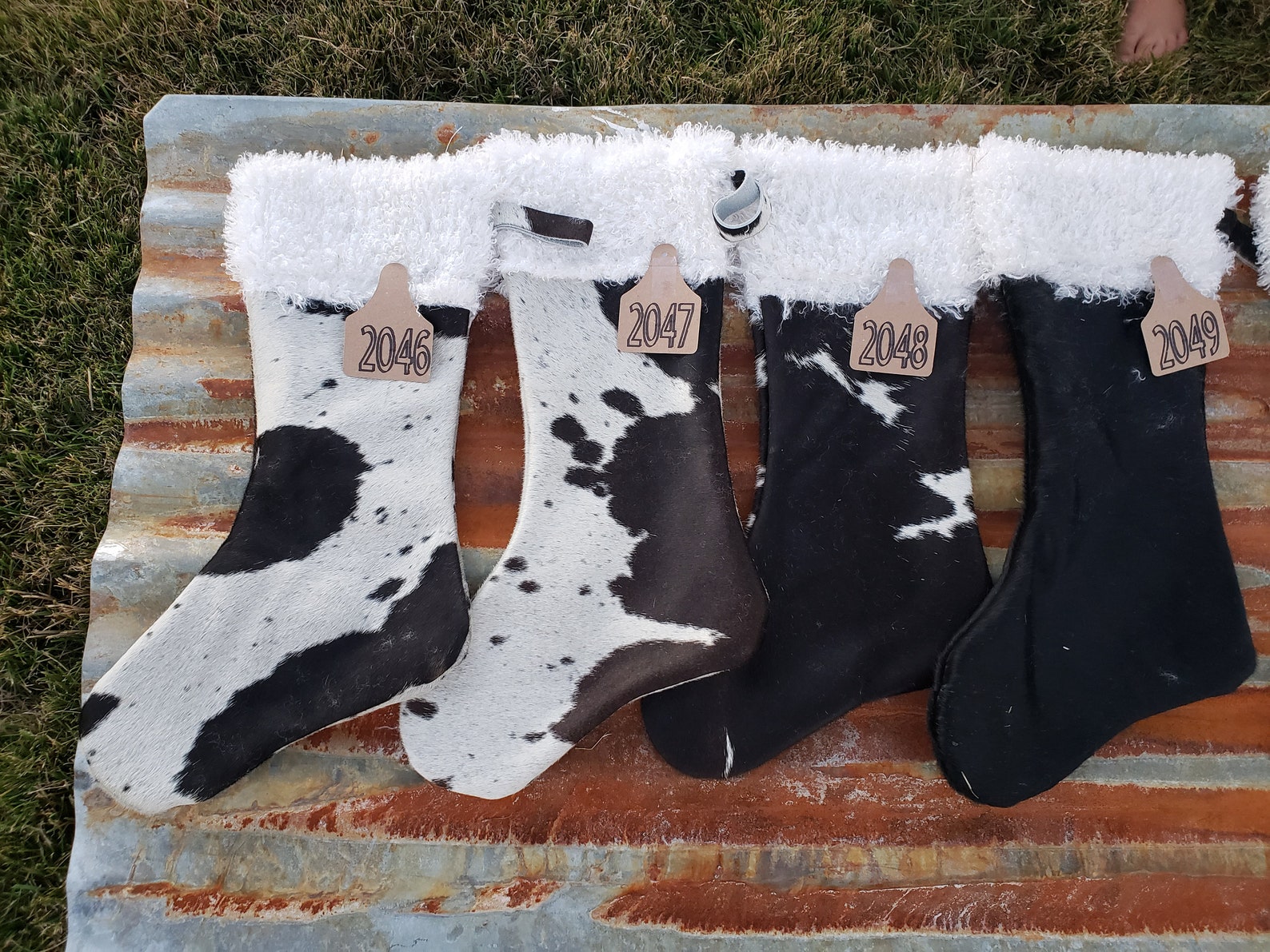 Cowhide Christmas Stockings Leather Christmas Stockings Etsy