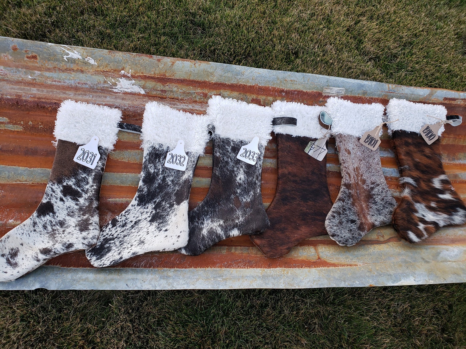 Cowhide Christmas Stockings Leather Christmas Stockings Etsy