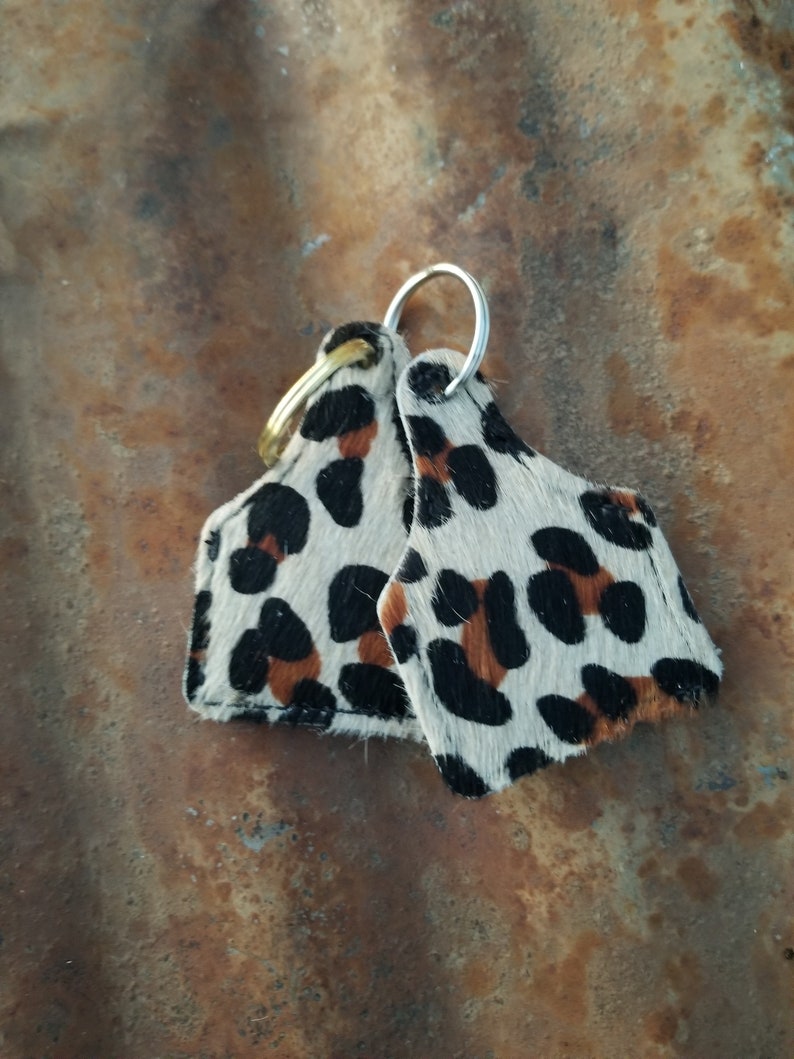 Leather Cowhide Keychain Eartag Keychains Western Keychains Etsy