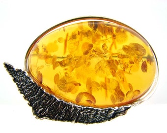 W Kruk 1840 Sterling Silver and Polish Amber Brooch.