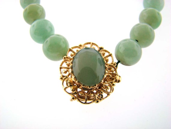 14 K Yellow Gold Jadeite Bead Necklace - image 2