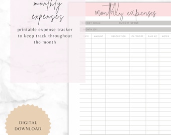 Monthly Expenses, Printable, Budgeting Tracker, Budget, Finance Planner, PDF Debt Tracker