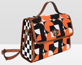 Indy 500 Handbag with Pop Art Orange Black and White Dots