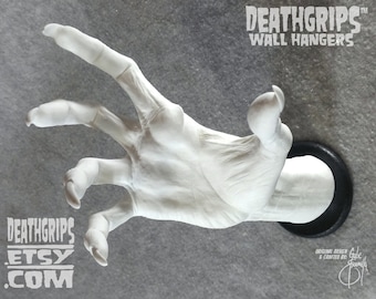 White WITCH DEATHGRIPS™ Wall Hanger for guitars and other items. By Gabe Escamilla Right Hand Wall-Mount Display