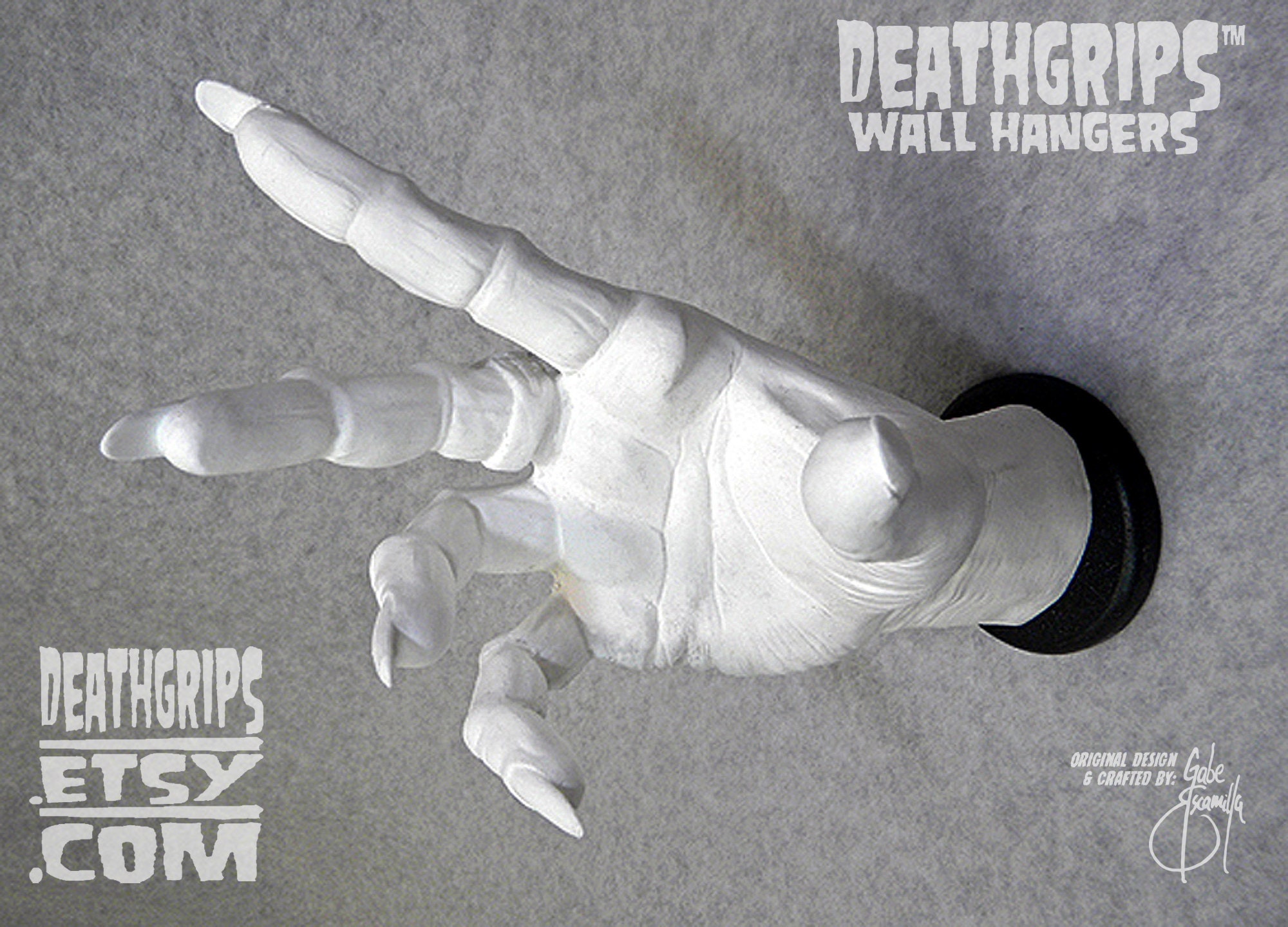 White Vampire/Dracula/Wizard DEATHGRIPS™ Wall Hanger for guitars and other items. Right Hand. By Artist Gabe Escamilla