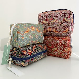 Fait main 100 % coton William Morris Strawberry Thief Trousses de toilette faites main à maquillage Boîte pochette Porte-monnaie