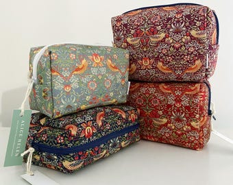 Handmade 100% Cotton William Morris Strawberry Thief Handmade Toiletry Makeup Bags Box Pouch Coin Purse