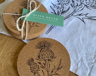 Scottish Thistle Set of 4 Cork Coasters