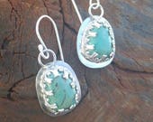 Green Turquoise Earrings in Sterling Silver, Natural, Green, Green Turquoise, Native, 925, Southwestern, Western, USA, Cowgirl