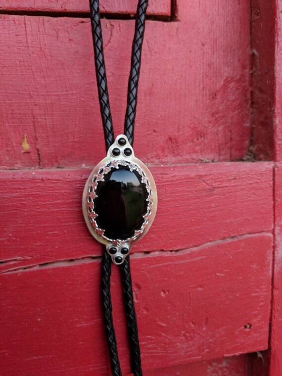 Men\u0027s Western Black Onyx Bolo Tie, Classy Cocktail Southwestern Bolo Tie, American Cowboy Bolo Tie, Fancy Elegant Black Onyx Bolo